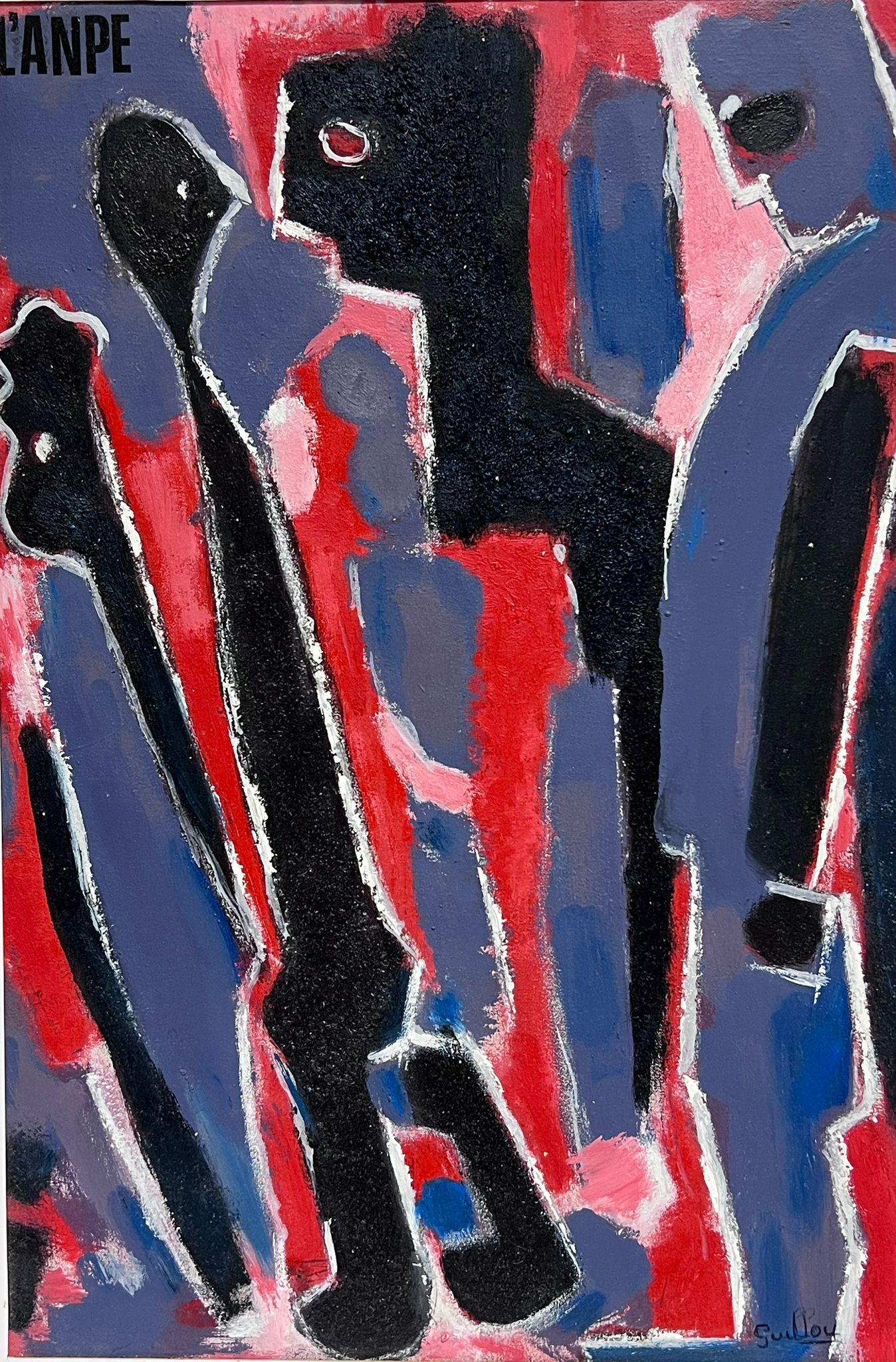 1970's French Abstract Painting Figures Standing Possibly a Poster Design? For Sale 4