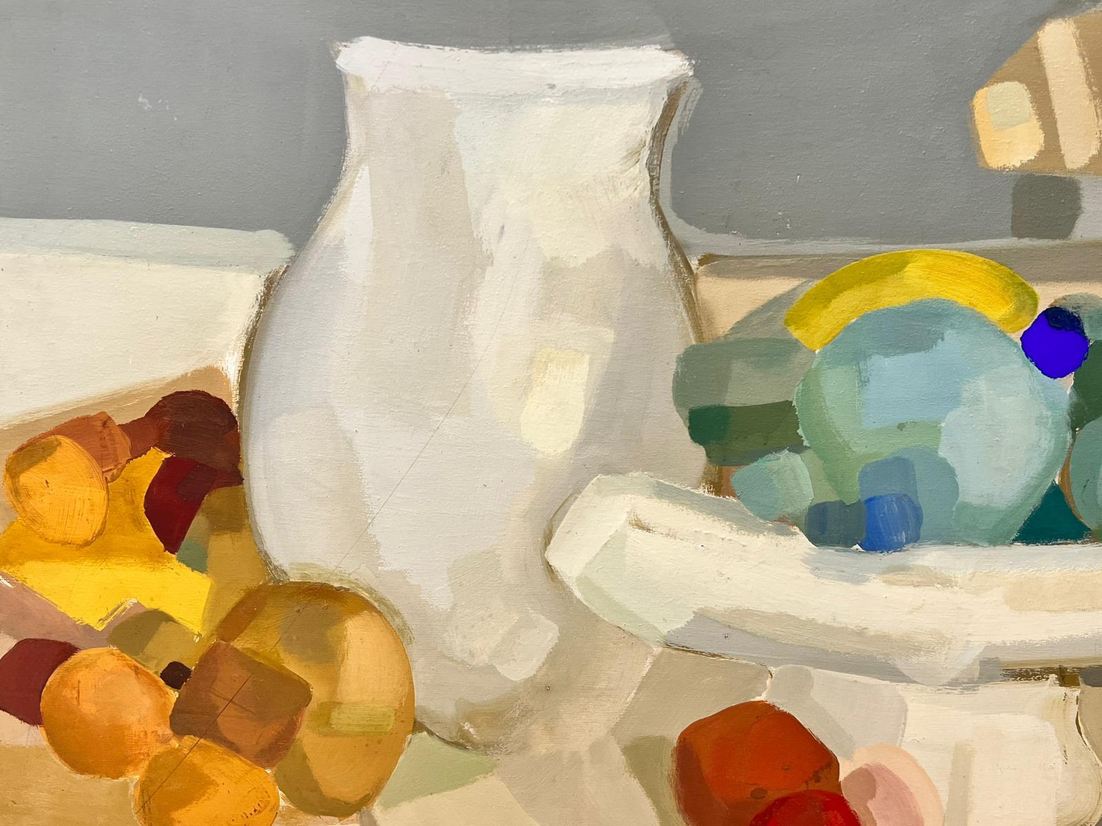 Pittura ad olio cubista francese degli anni '70, natura morta astratta, frutta su tavolo - Painting di French School