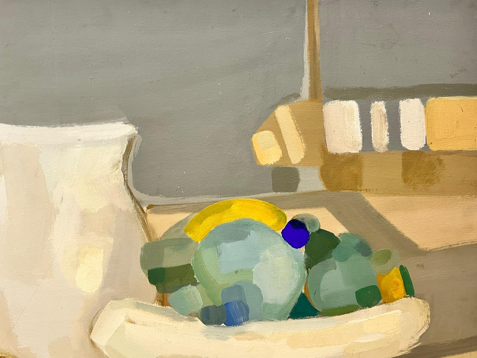 Pittura ad olio cubista francese degli anni '70, natura morta astratta, frutta su tavolo - Painting Moderno di French School