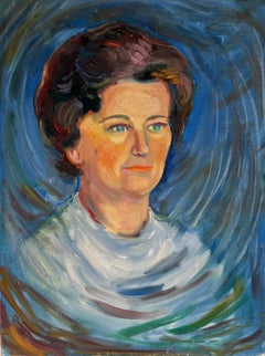 1970's French Portrait of a Distinguished Lady Oil Painting on Canvas d.1975