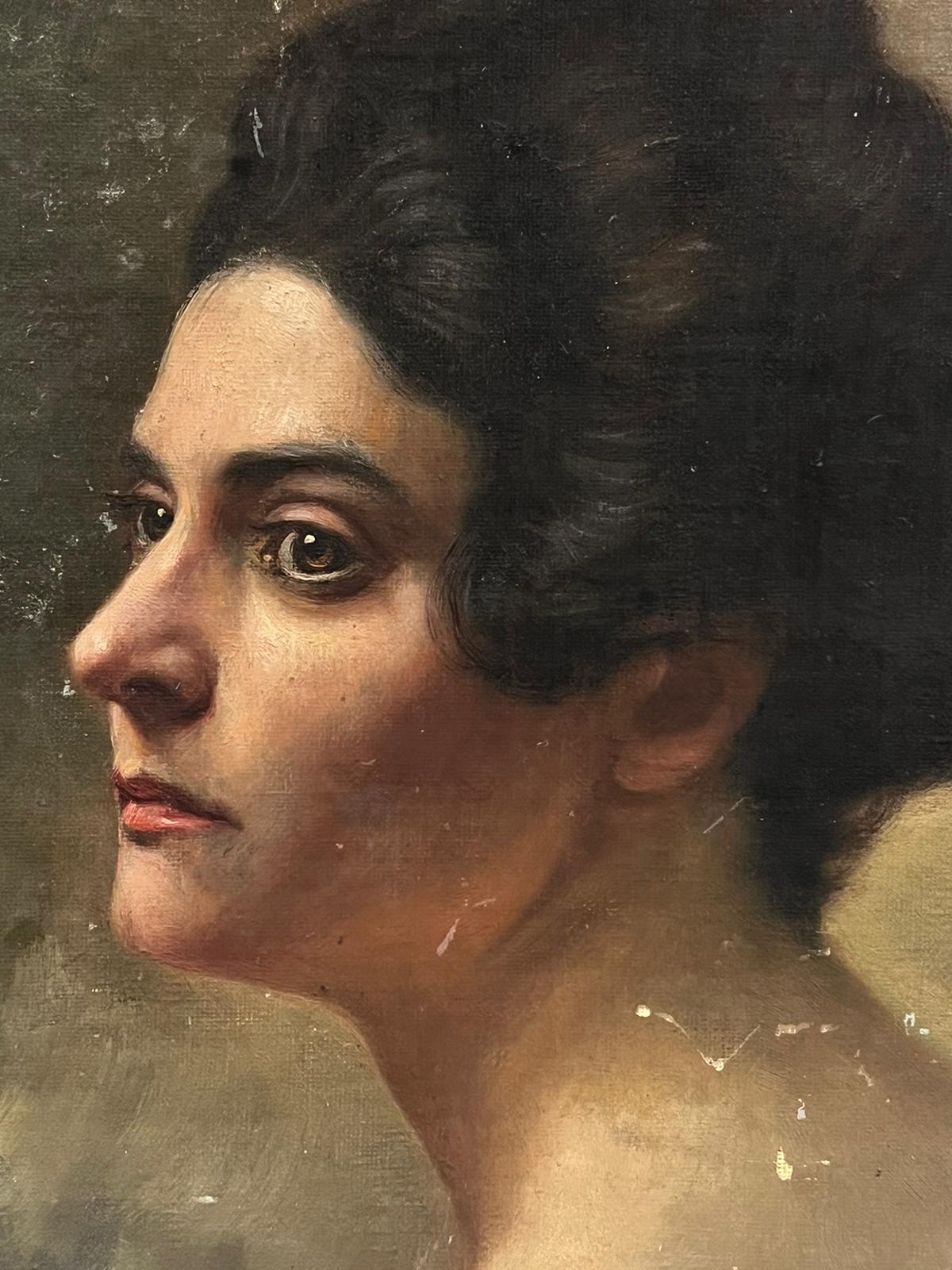 Portrait à l'huile du 19ème siècle de belle qualité représentant une femme réaliste française en vente 2