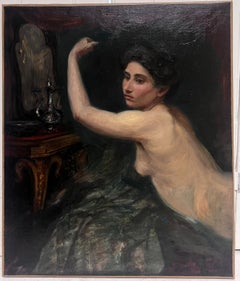 19th Century French Symbolist Oil Painting Sketch of Artists Nude Model Posing