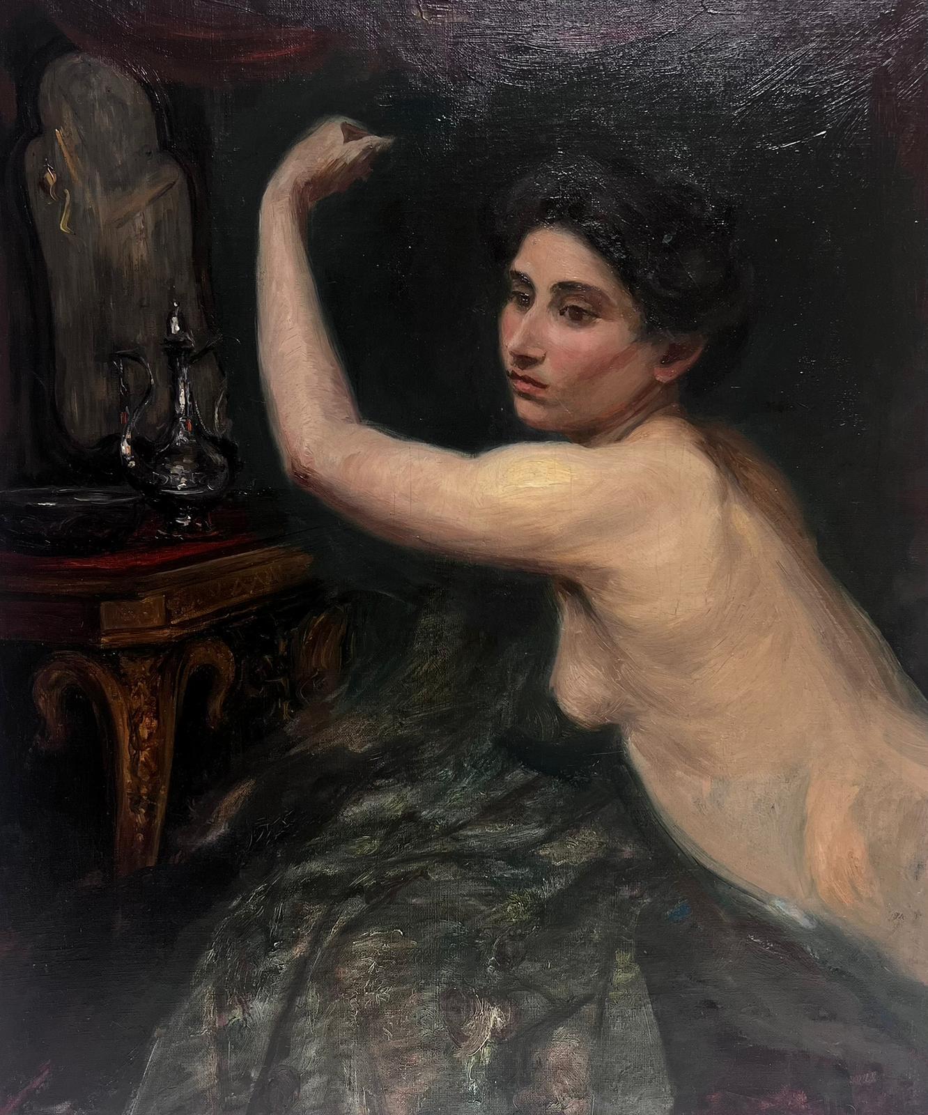 French School Nude Painting – Französische symbolistische Ölgemäldeskizze des 19. Jahrhunderts, Aktmodell eines Künstlers