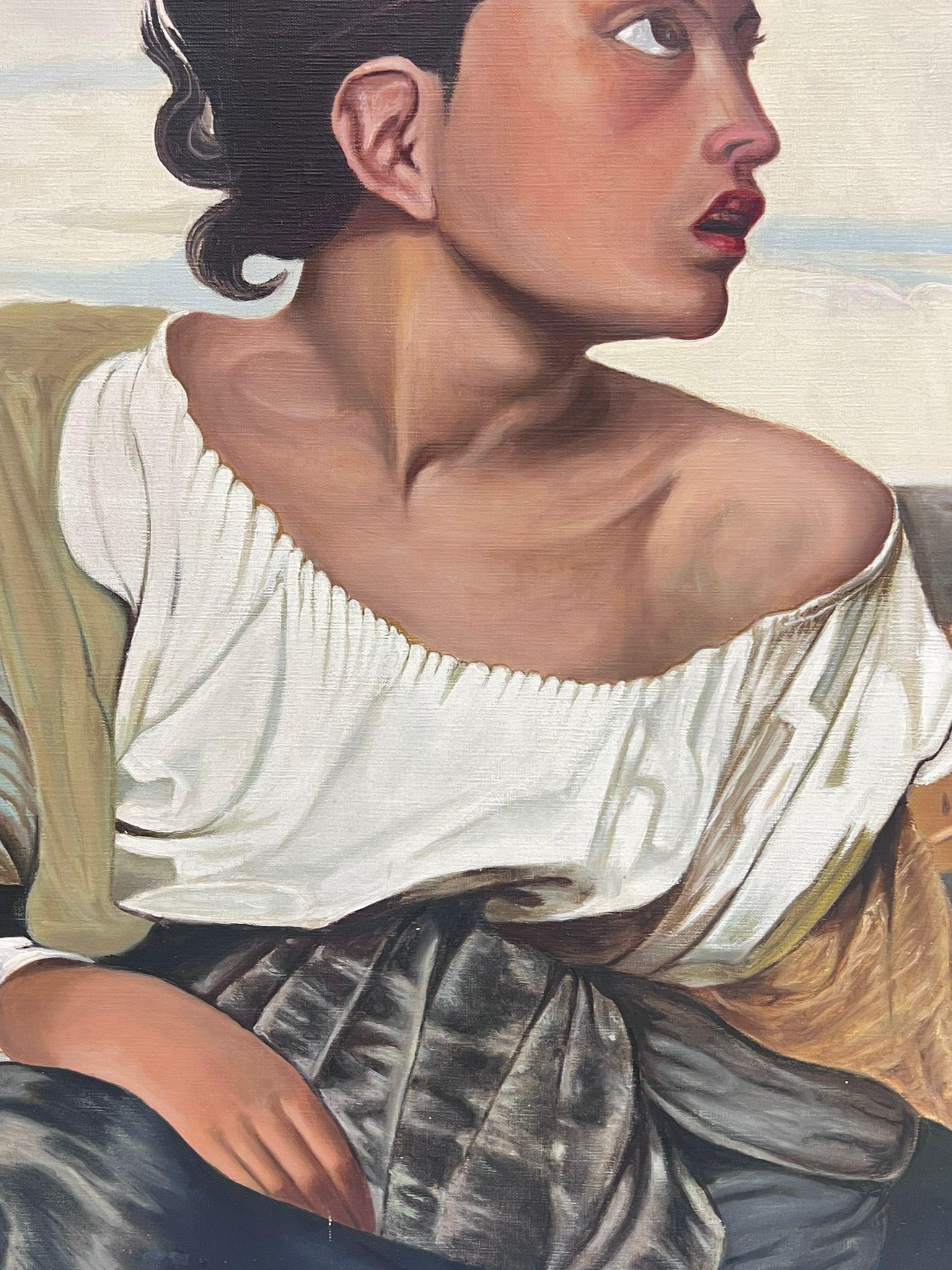 20th Century French Modernist Profile Portrait of a Lady Staring into the Sky - Painting by French School