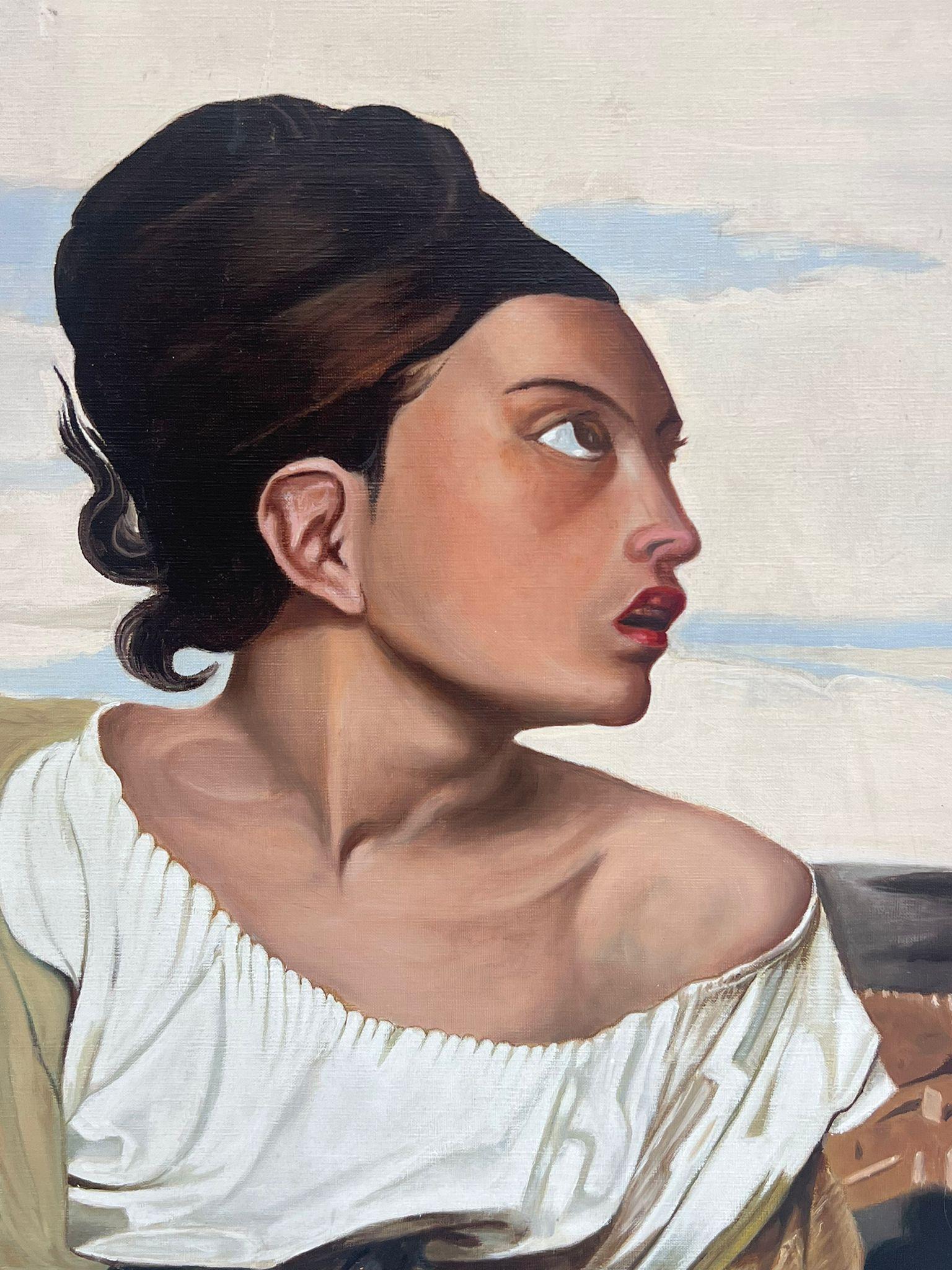 Ritratto di profilo di una signora con lo sguardo rivolto al cielo, modernista francese del XX secolo - Painting Moderno di French School