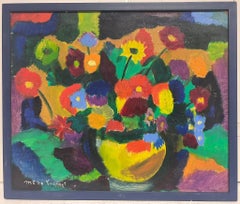 20th Century French Modernist Signed Oil Painting Bright Display of Flowers