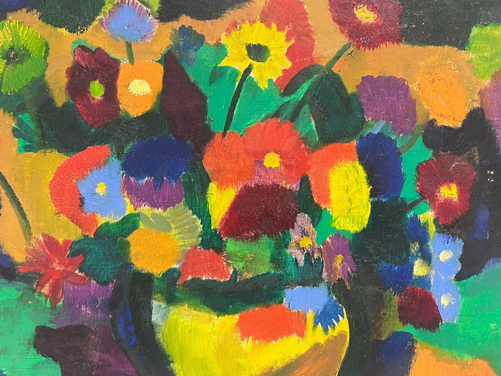20th Century French Modernist Signed Oil Painting Bright Display of Flowers For Sale 1