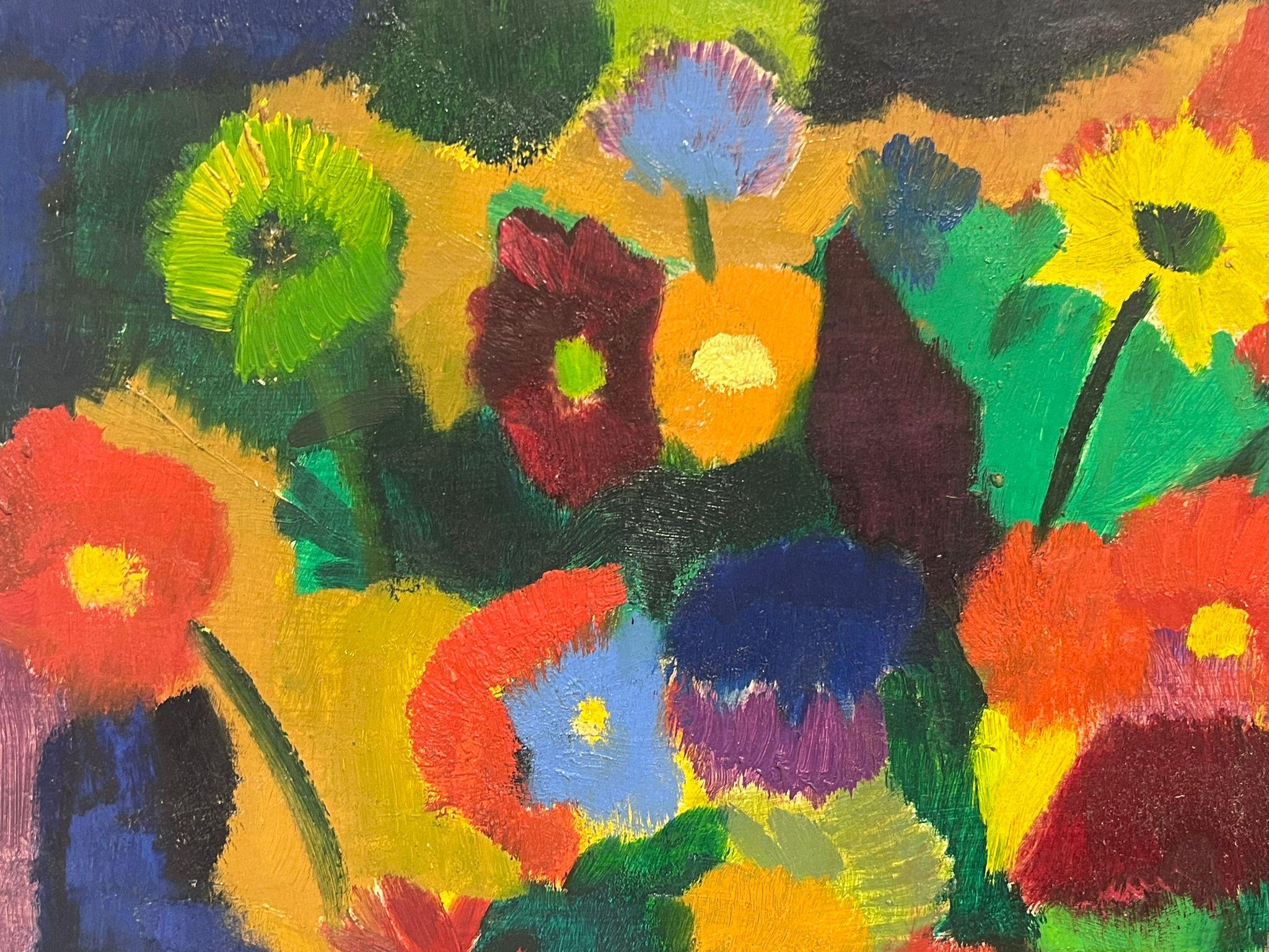 20th Century French Modernist Signed Oil Painting Bright Display of Flowers For Sale 2