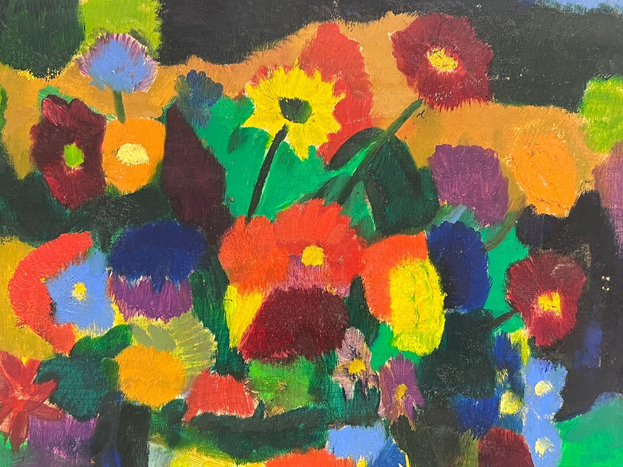 20th Century French Modernist Signed Oil Painting Bright Display of Flowers For Sale 4