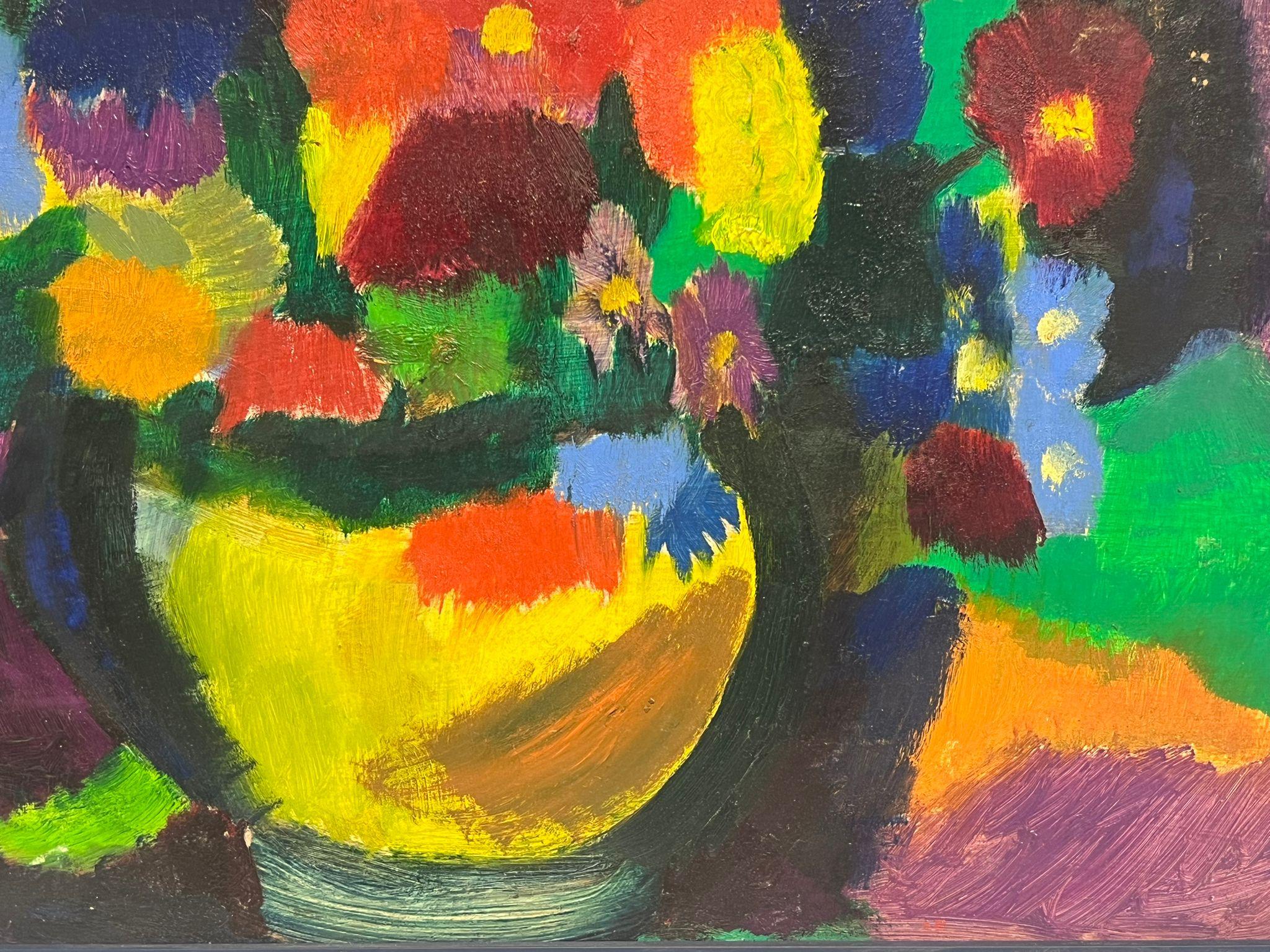 20th Century French Modernist Signed Oil Painting Bright Display of Flowers For Sale 5