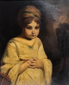 Antique 19th Century French Oil after Joshua Reynolds Painting Portrait Girl