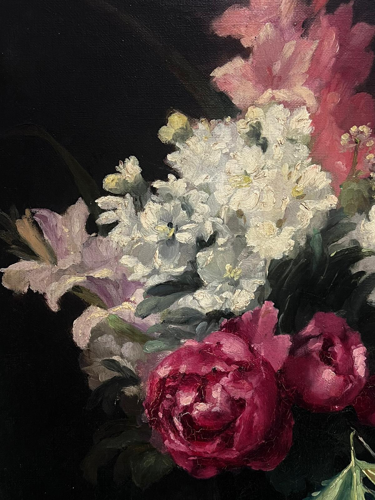 Antique French Bodegón de flores en jarrón Pintura al óleo sobre lienzo firmada - Interior Painting Negro de Attributed to Edouard Charton (born 1855)