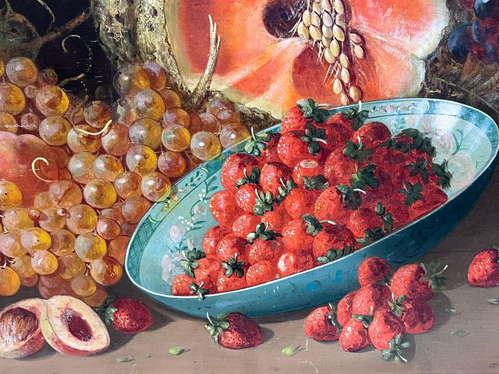 Antique French Still Life Strawberry Bowl Abundant Still Life of Fruit Interior For Sale 1