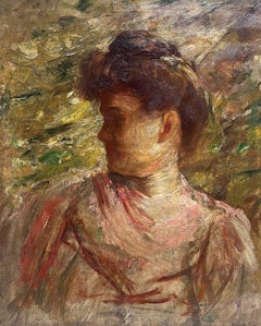 Vintage Belle Epoque French Impressionist 19th Century Oil Painting Portrait of Elegant