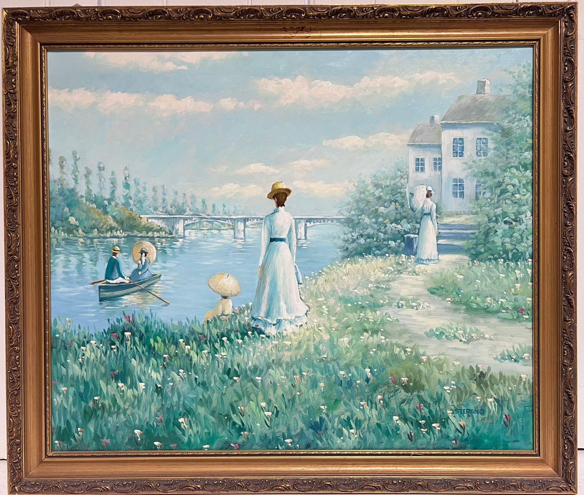 A Leisurely Day on the River
French/ Italian School, 20th century
signed oil on board, framed
framed: 24 x 28 inches
board: 20 x 25 inches
provenance: private collection, France
condition: very good and sound condition