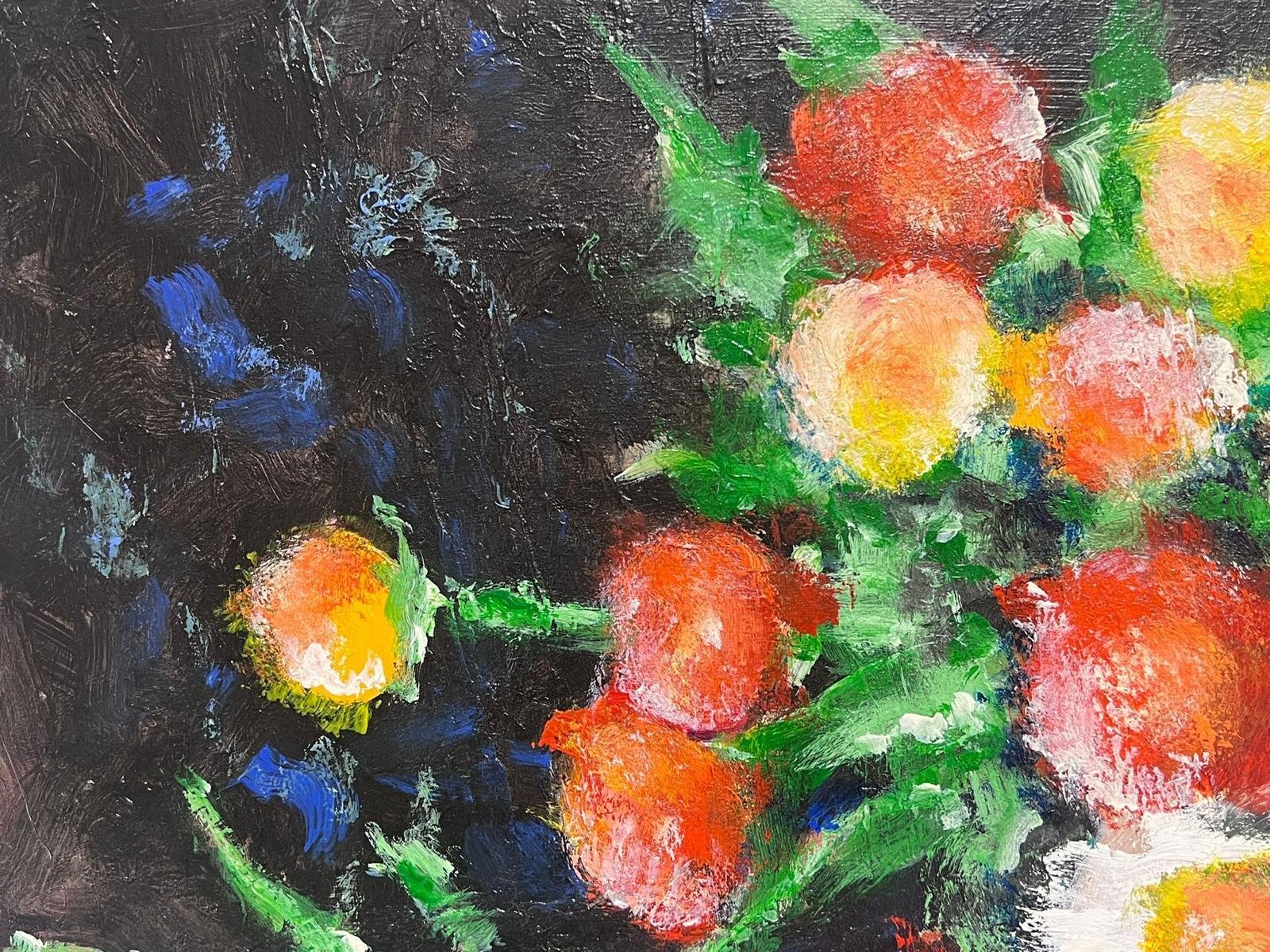 Large 1970's French Modernist Signed Oil Profusion of Flowers Still Life For Sale 1