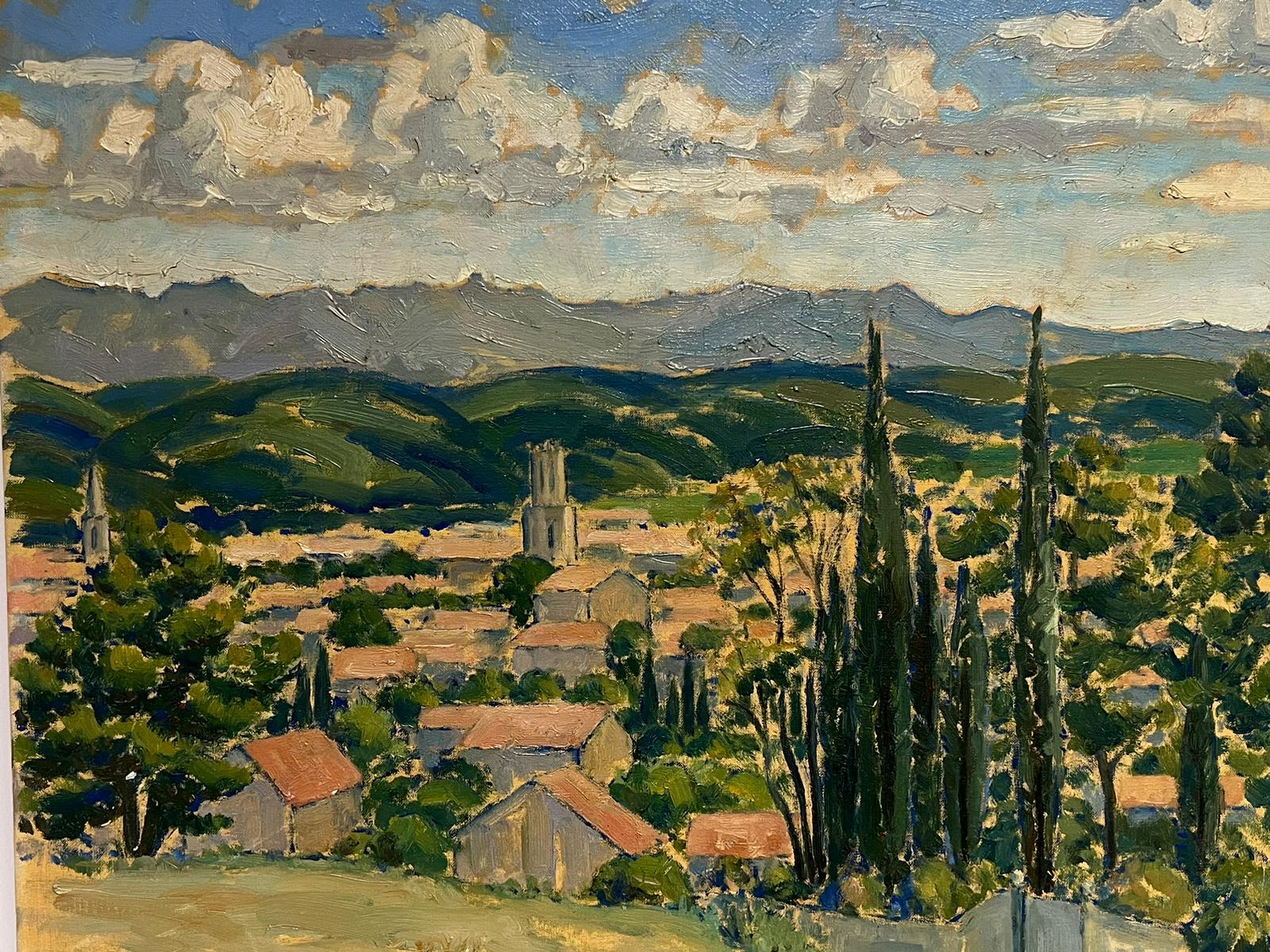Gran cuadro al óleo firmado de mediados del siglo XX Paisaje de verano en Provenza Campo verde - Painting de French School