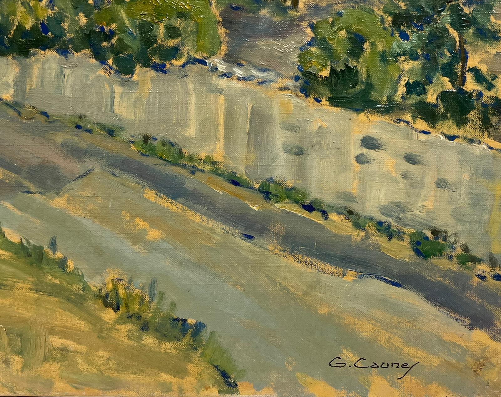 Gran cuadro al óleo firmado de mediados del siglo XX Paisaje de verano en Provenza Campo verde - Painting Impresionista de French School