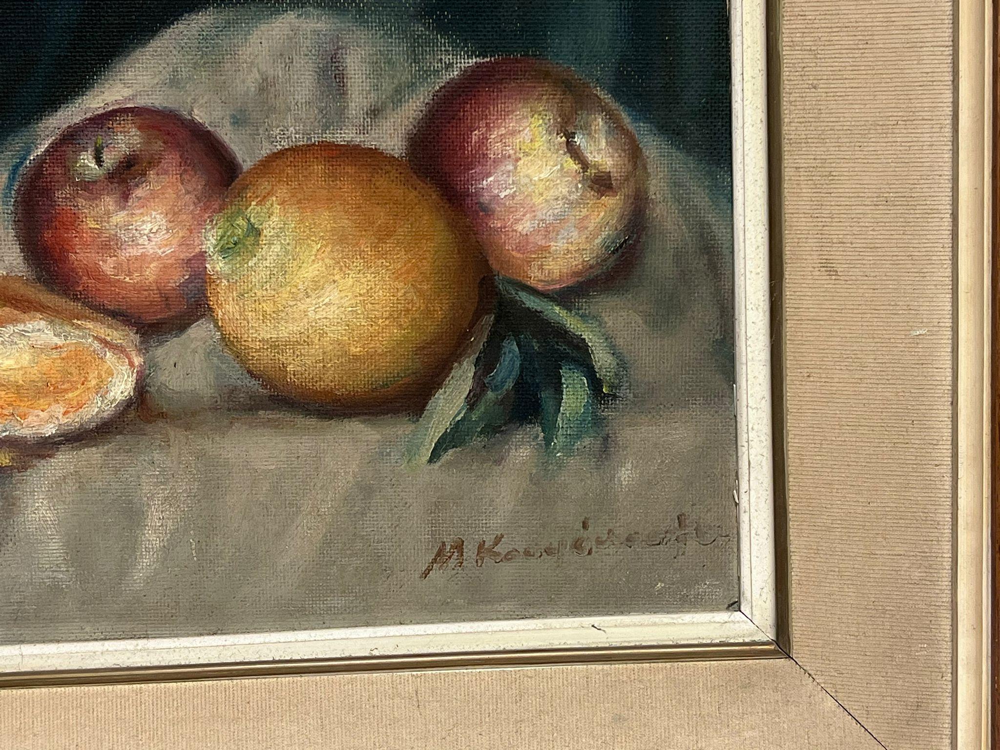 Large Mid Century Still Life Oranges  Table Signed Original French Oil Painting 3