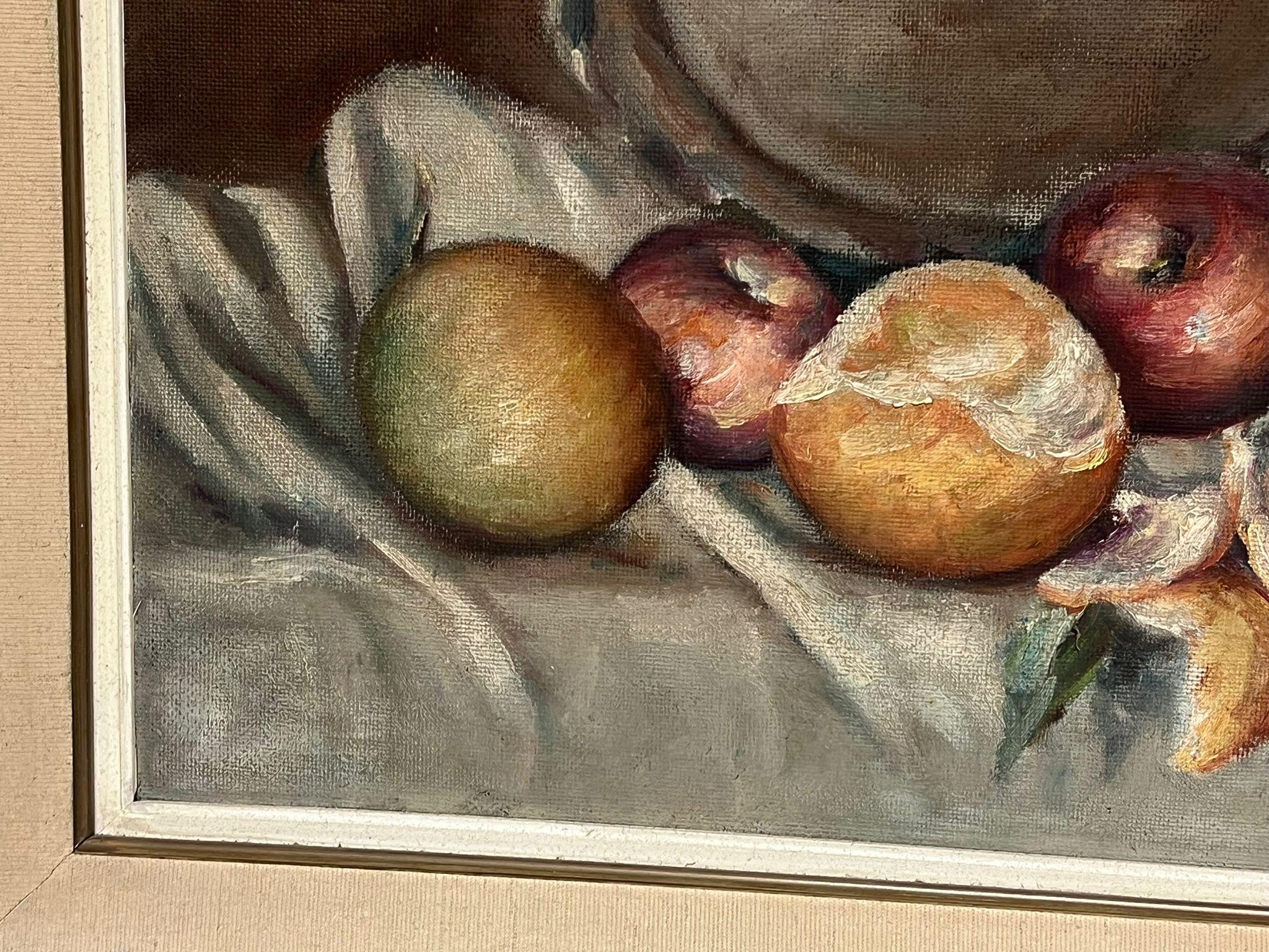 Large Mid Century Still Life Oranges  Table Signed Original French Oil Painting 4