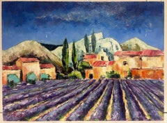 Lavender Fields in Provence Old Stone Mas Houses Large French Oil Painting