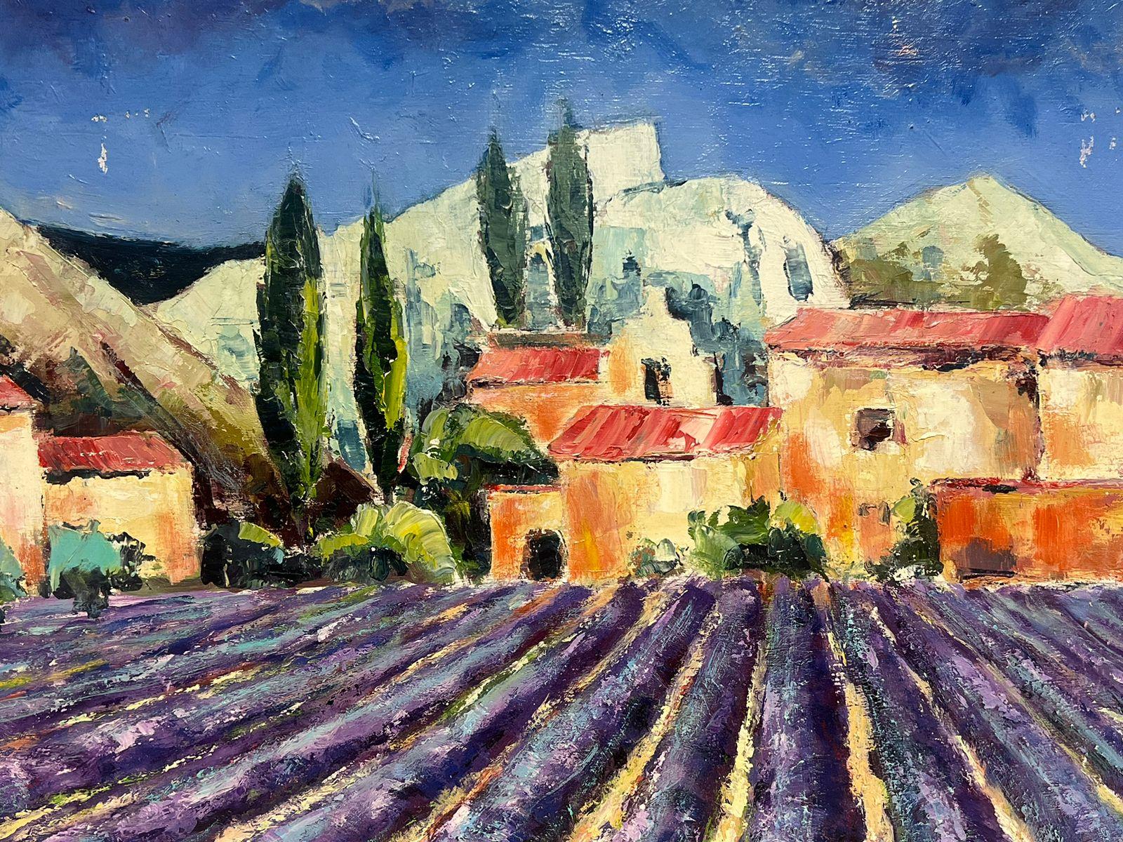 Lavender Fields in Provence Old Stone Mas Houses Large French Oil Painting For Sale 1