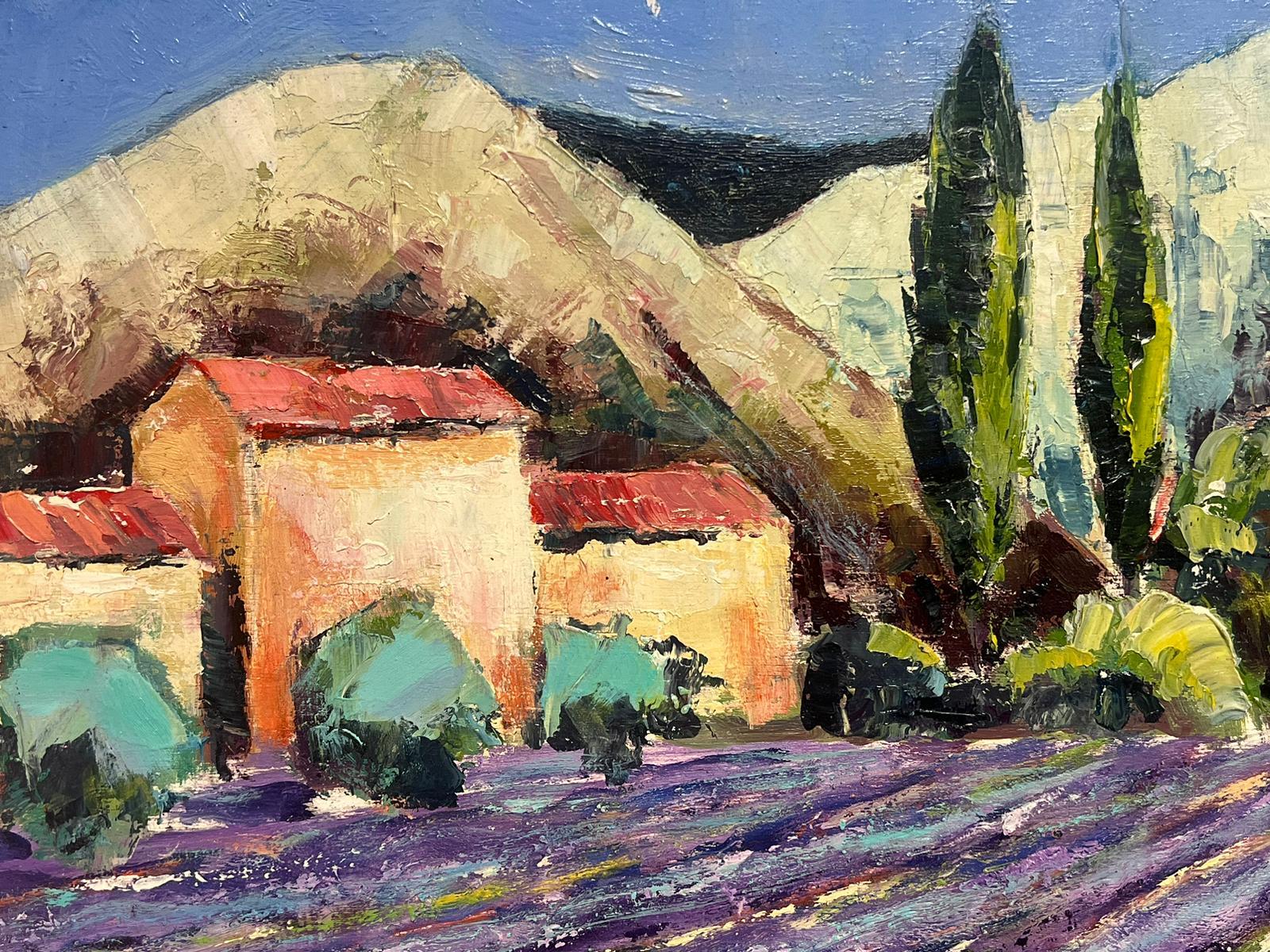 Lavender Fields in Provence Old Stone Mas Houses Large French Oil Painting For Sale 2