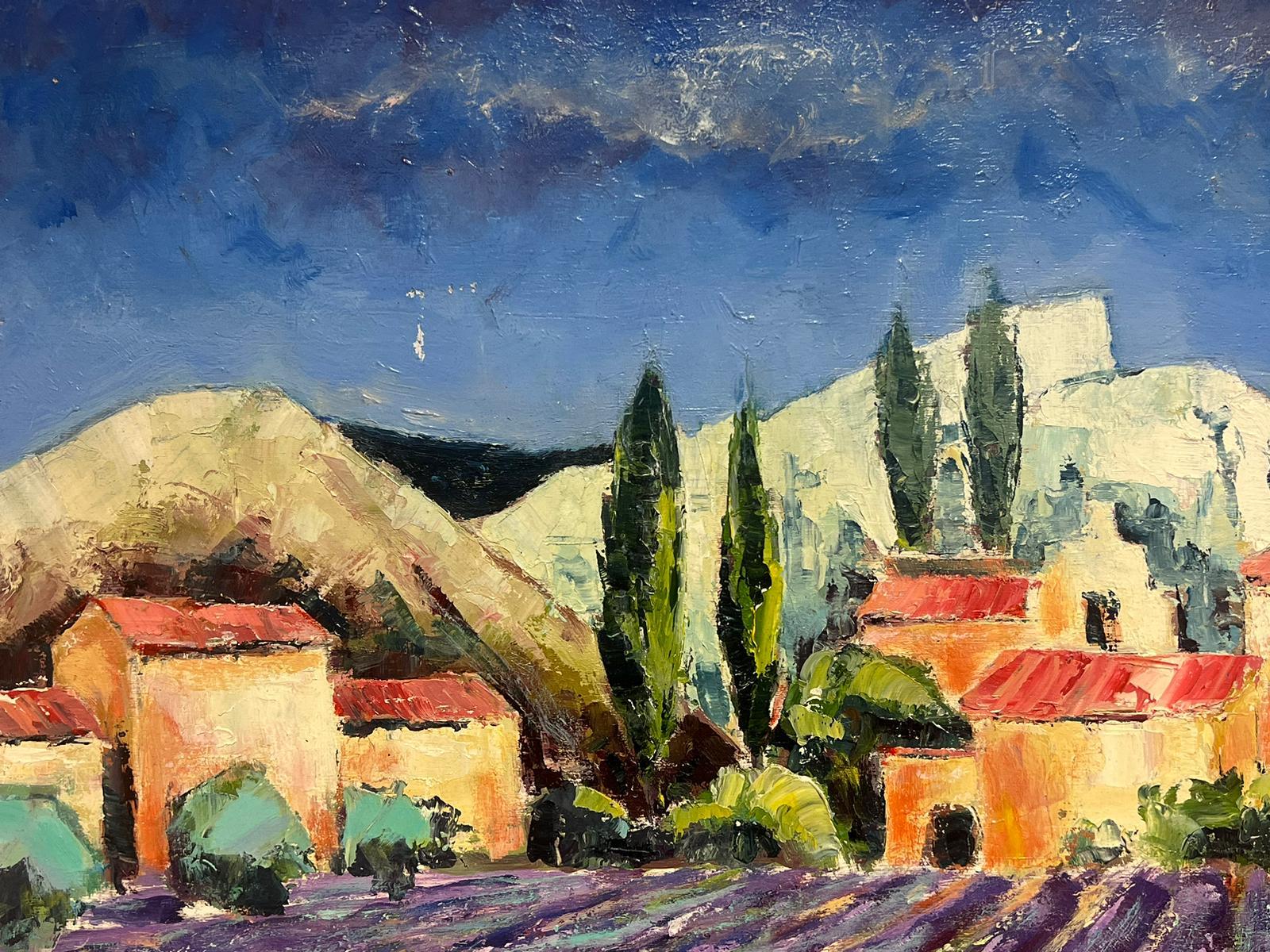 Lavender Fields in Provence Old Stone Mas Houses Large French Oil Painting For Sale 3