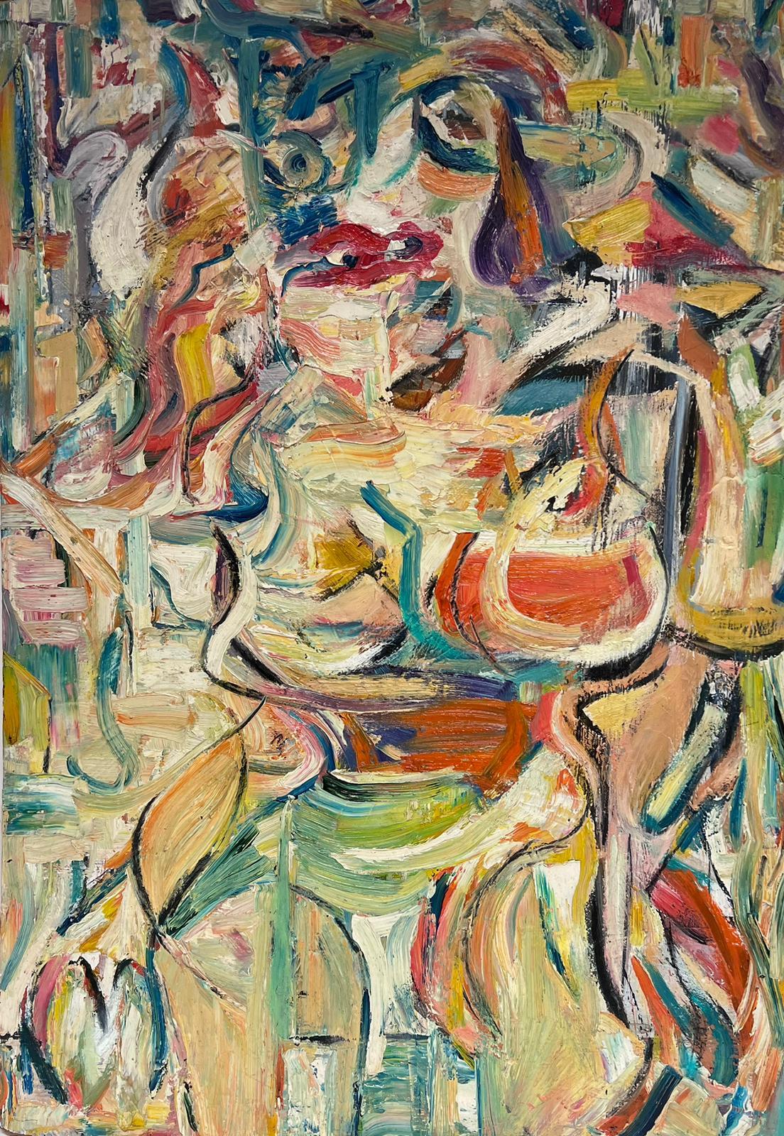 French School Figurative Painting - Mid 20th Century French Expressionist Abstract Portrait Very Thick Impasto Oil 