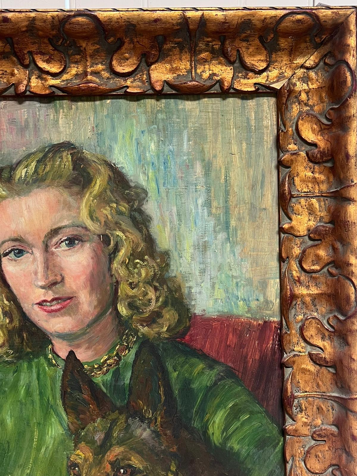 Mid 20th Century French Portrait Young Lady with Alsatian Dog oil on canvas For Sale 1