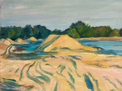 Mid 20th Century French Post Impressionist Rural Fields by River Large Painting