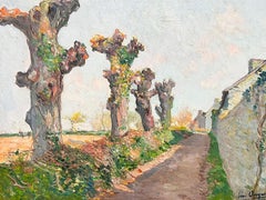Pollarded Plain Trees French Village 1930’s French Post Impressionist Signed Oil