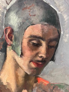 Roman Soldier in Armour Signed French Symbolist Oil Painting Head Portrait Man