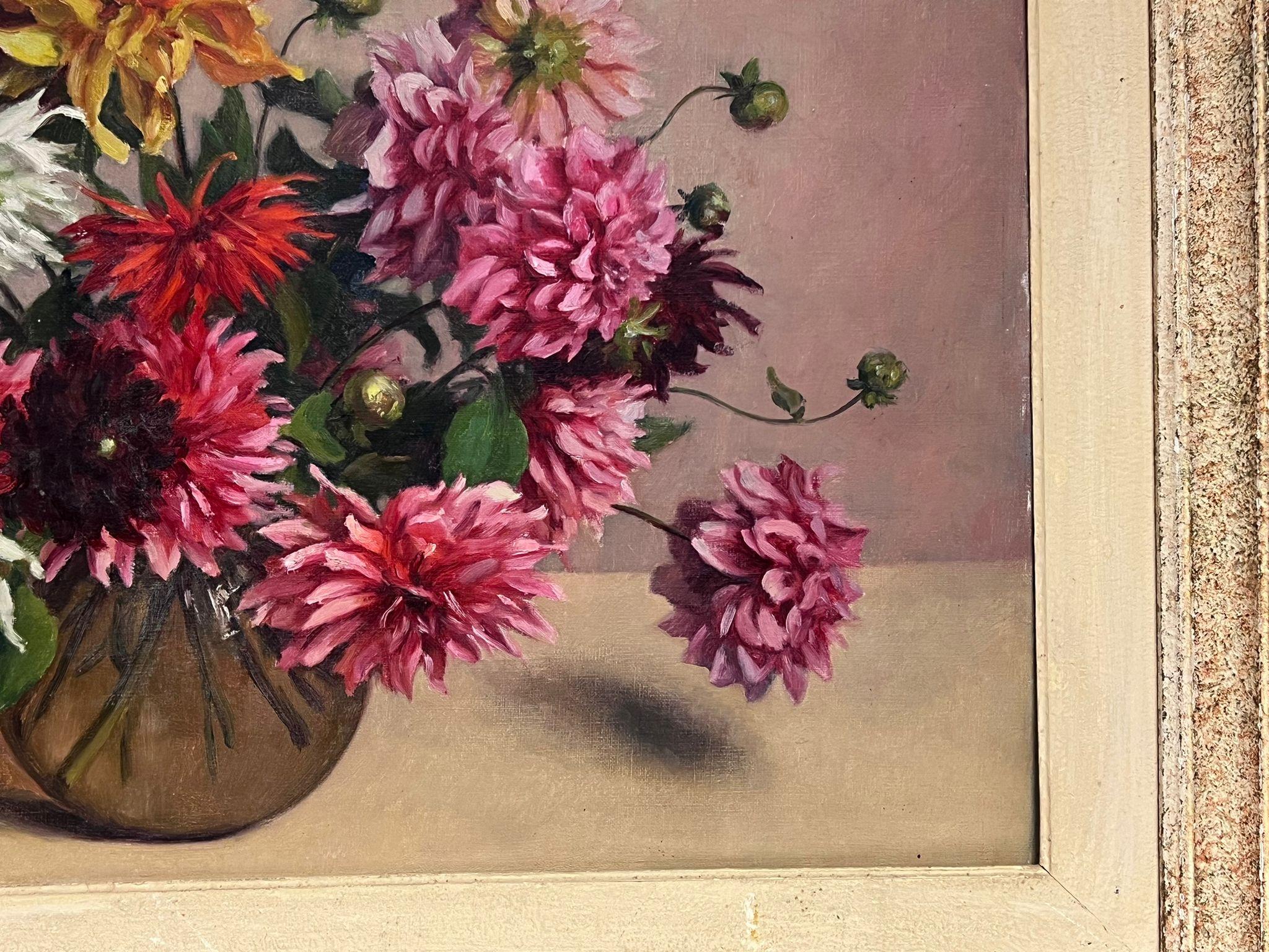 Very Large Mid 20th Century French Flower Still Life Oil Painting Original Frame For Sale 2