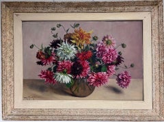 Very Large Mid 20th Century French Flower Still Life Oil Painting Original Frame