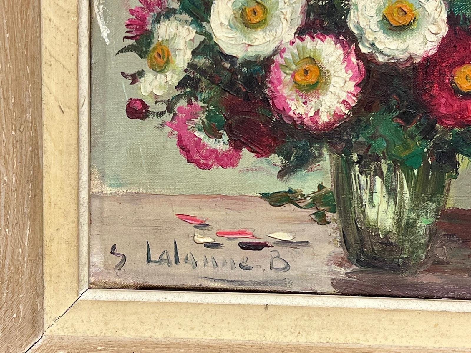 Vintage French Mid 20th Century Still Life Oil Painting Flowers in Vase Original For Sale 1