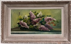 Vintage French Signed Oil Painting Lilac Flowers in Original Mid Century Frame