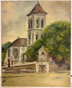 French Impressionist Church Tower Village Scene Architectural Study Work