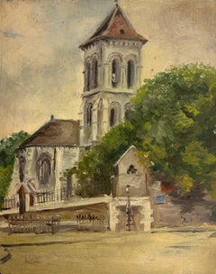French Impressionist Church Tower Village Scene Architectural Study Work
