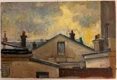 French Impressionist Rooftop Scene Study Urban Houses at Sunset Sky Glow