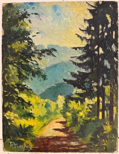 French Impressionist Woodland Path Mountain Landscape Sunlit Trees Study