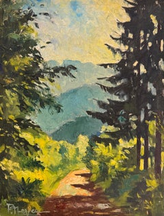 French Impressionist Woodland Path Mountain Landscape Sunlit Trees Study