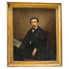 Antique French School, 19th Century Oil on Canvas, Gentleman with His Book