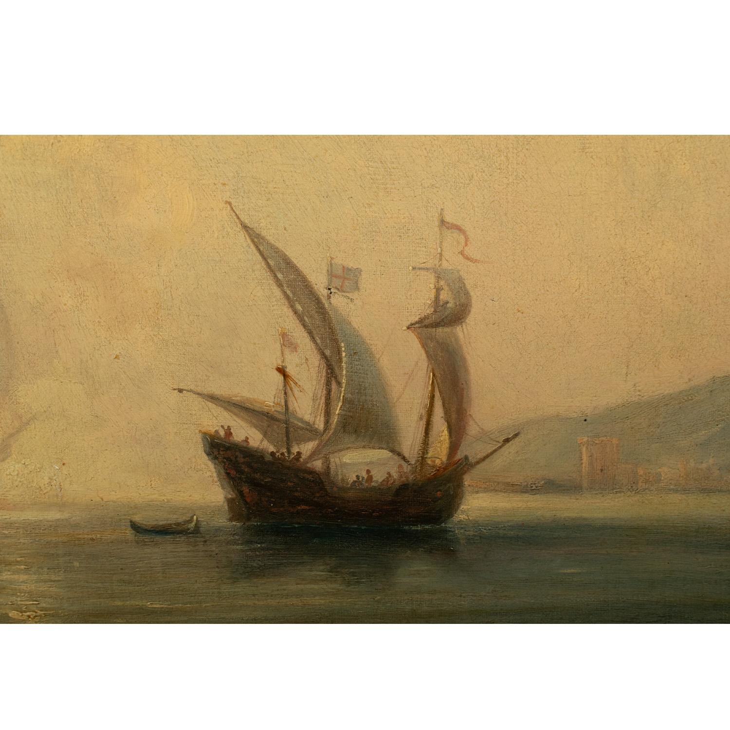 Französische Schule, 19. Jahrhundert, Öl auf Leinwand – SPANISH GALLEONS AT ANCHOR IN A BAY, Öl im Angebot 1