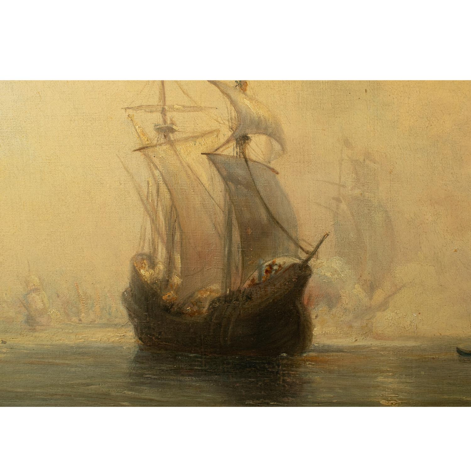 Französische Schule, 19. Jahrhundert, Öl auf Leinwand – SPANISH GALLEONS AT ANCHOR IN A BAY, Öl im Angebot 2