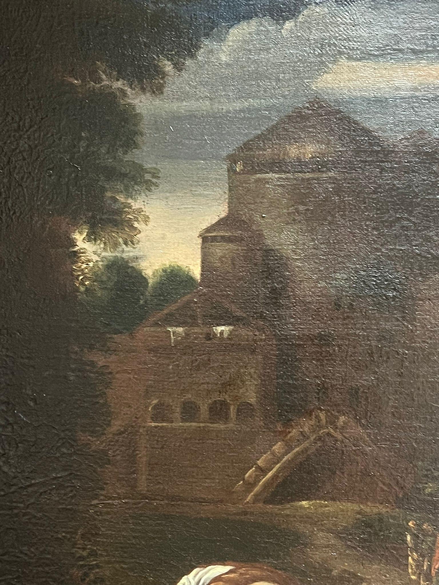 17ème siècle French Old Master Oil Christ with Woman Baroque Classical Landscape (Paysage classique baroque) 4