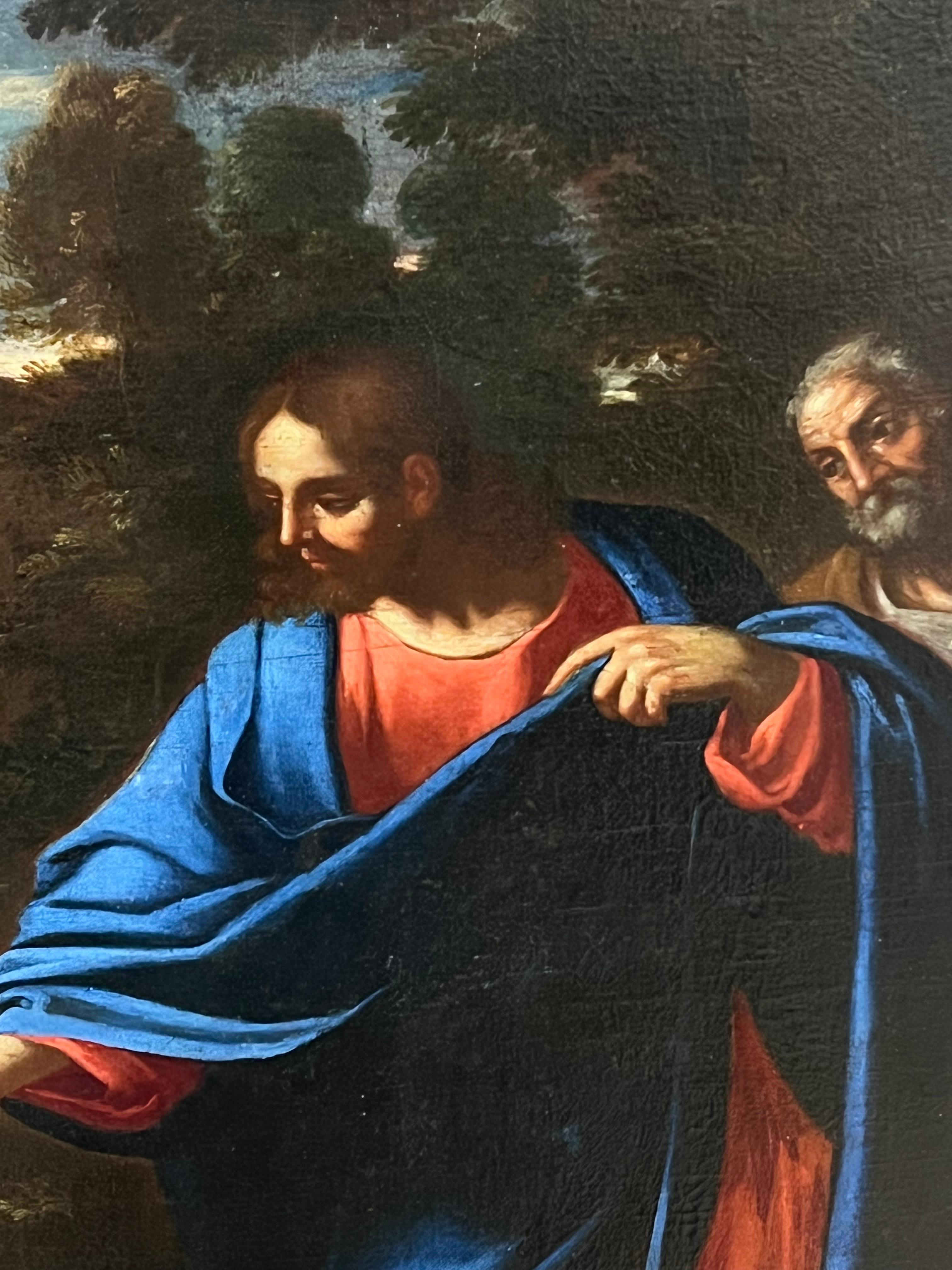17ème siècle French Old Master Oil Christ with Woman Baroque Classical Landscape (Paysage classique baroque) 6