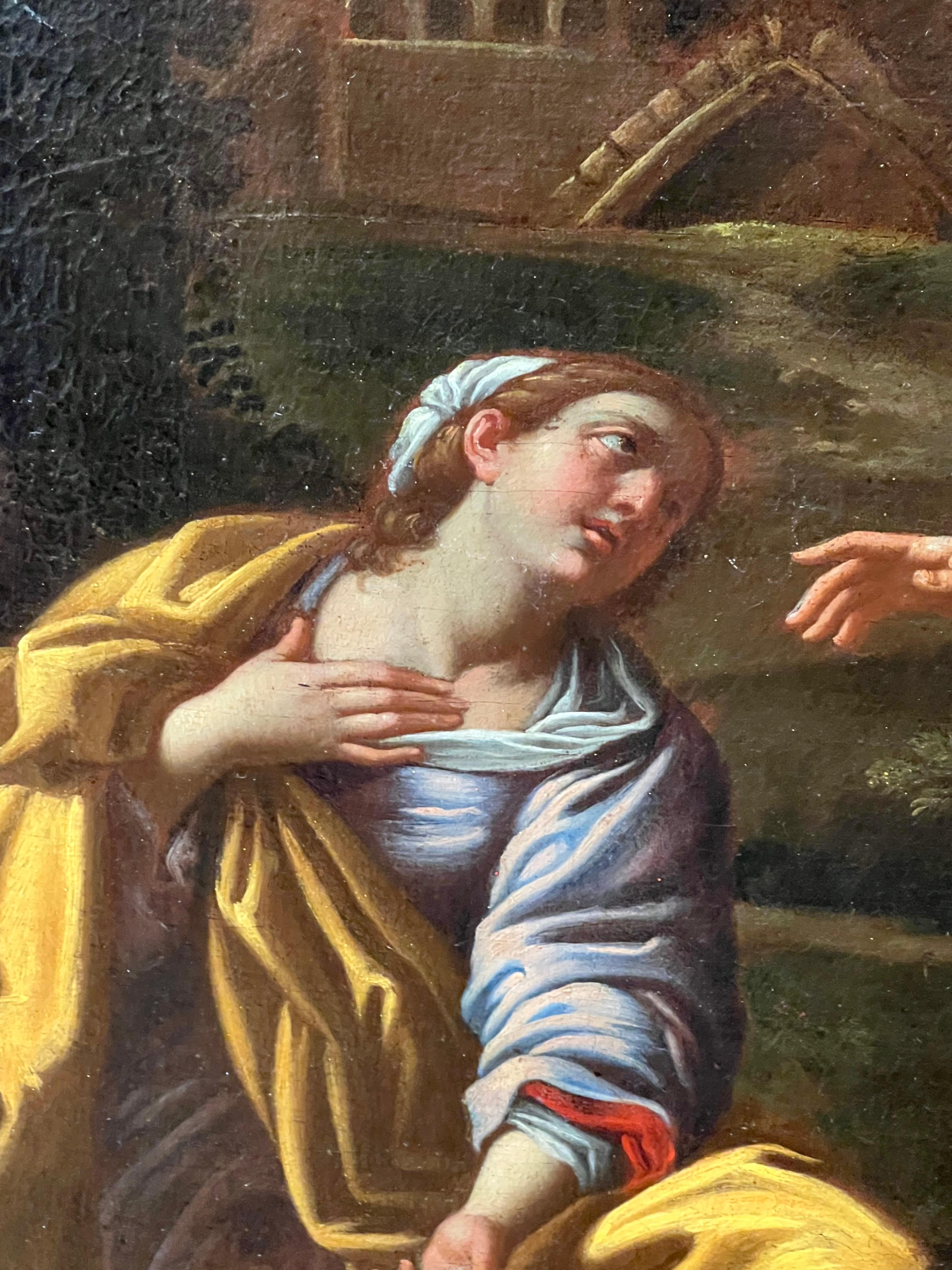 17ème siècle French Old Master Oil Christ with Woman Baroque Classical Landscape (Paysage classique baroque) 7