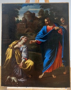 17th Century French Old Master Oil Christ with Woman Baroque Classical Landscape