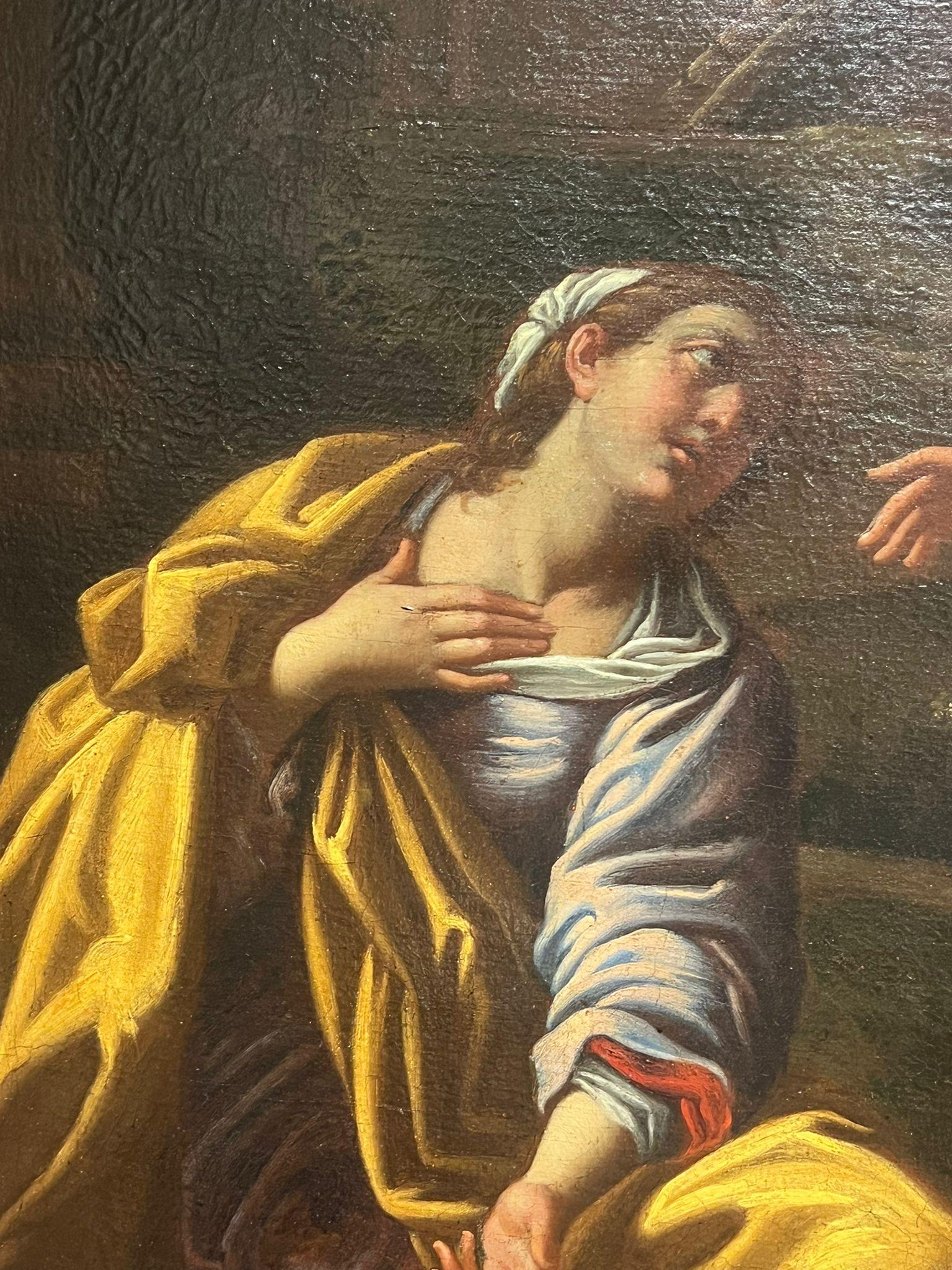 17ème siècle French Old Master Oil Christ with Woman Baroque Classical Landscape (Paysage classique baroque) - Noir Portrait Painting par French School